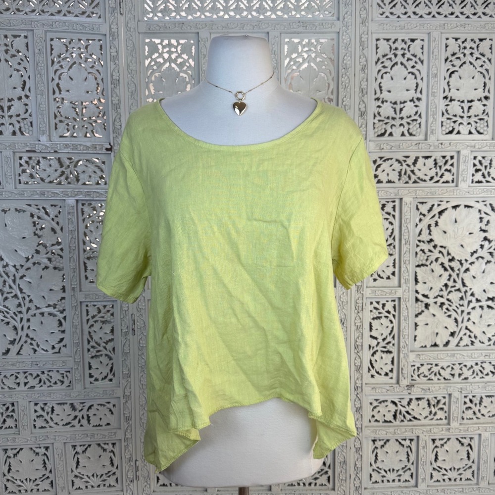 Saga Made In‎ Italy Green 100% Linen Flowy Blouse Sz Medium Lagenlook Oversized